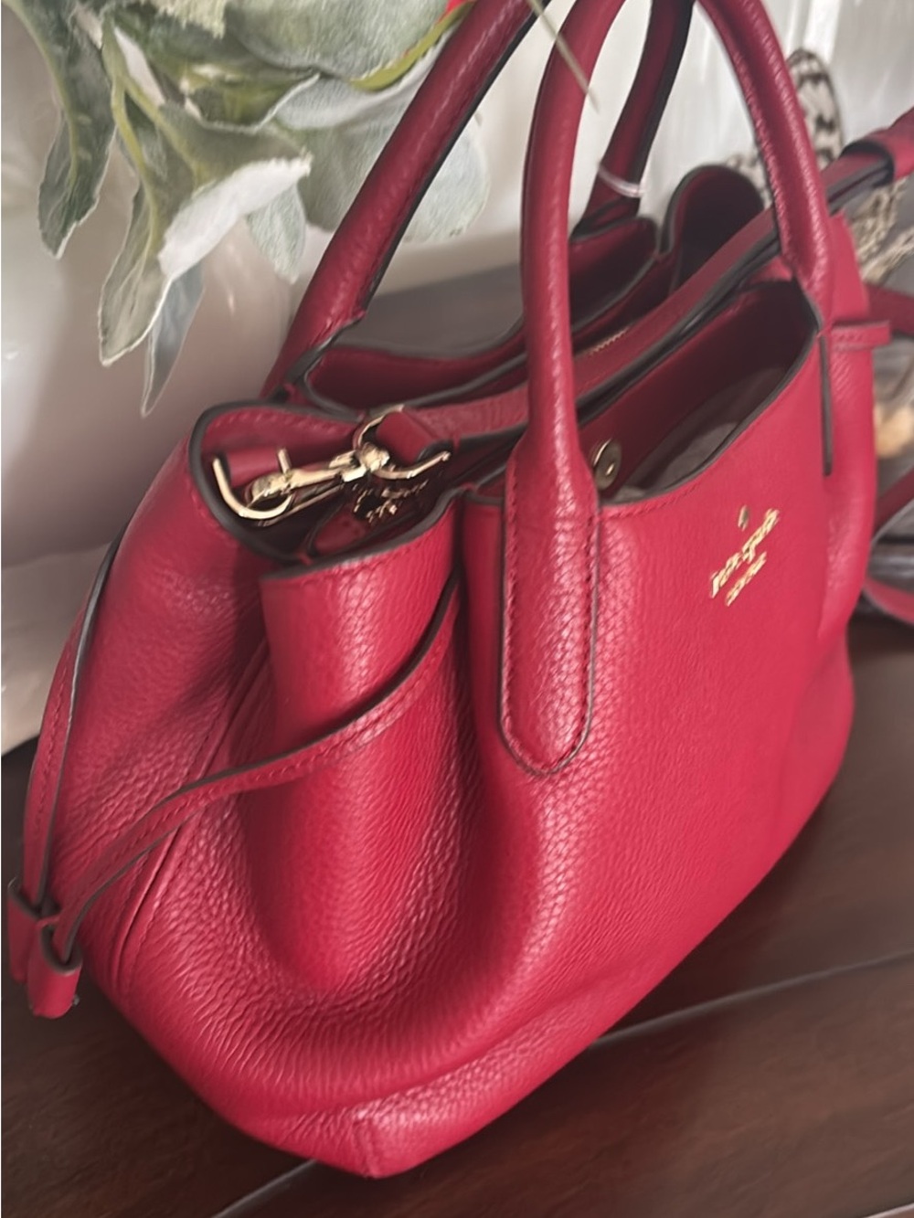 kate spade Red Pebbled Leather Satchel with Gold Hardware - Picture 7 of 7
